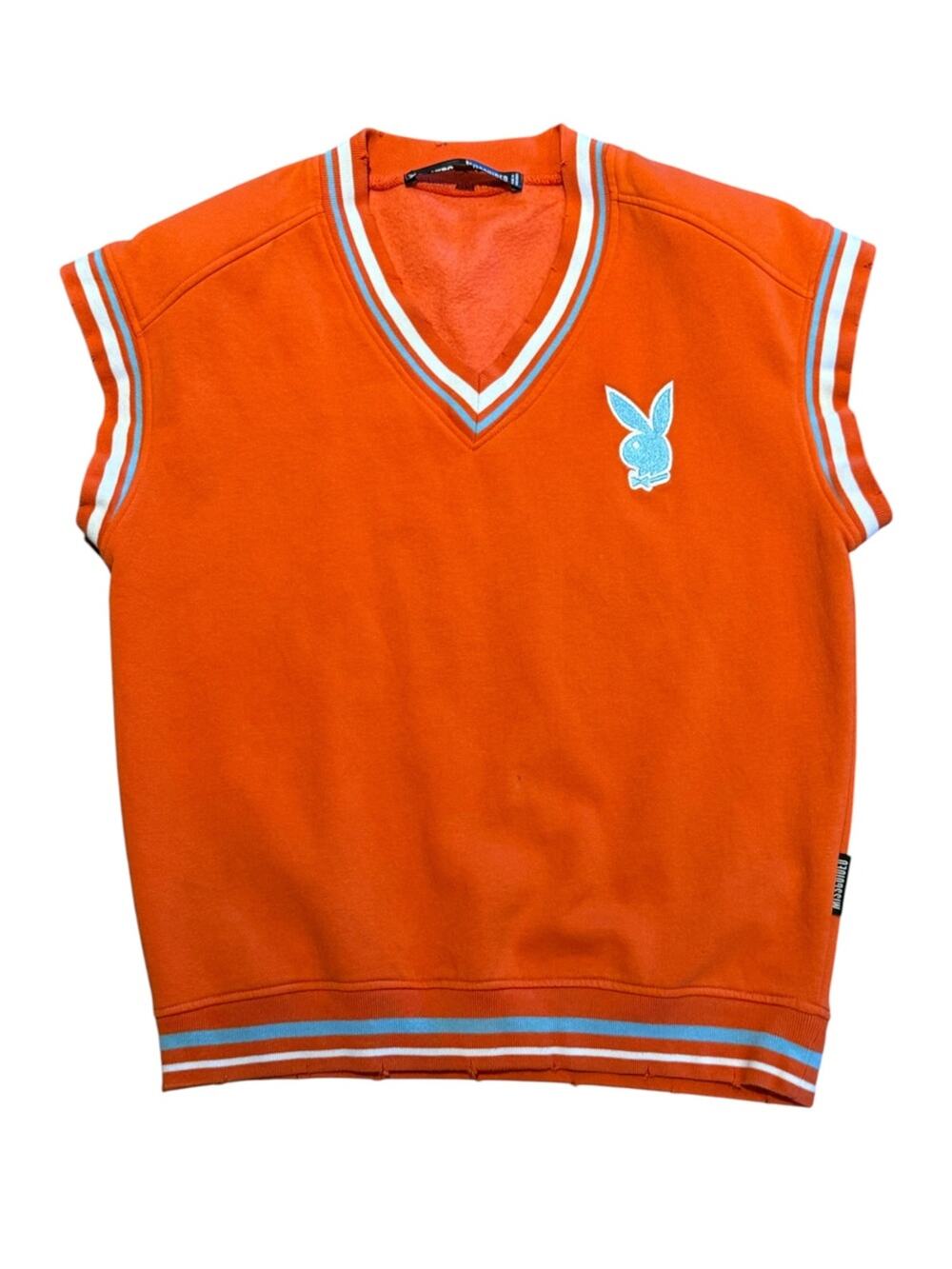 Missguided Playboy Orange Ribbed Knit Vest Embroidered Logo Womens (2) Small